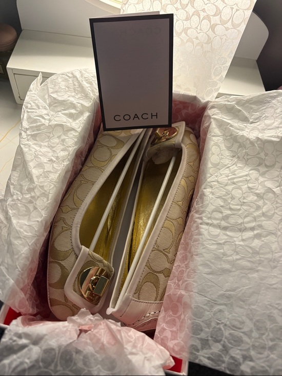 Coach Shoes - Coach Cream & Light Khaki Signature Ballet Flats with Gold Accent